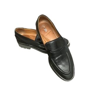 FRANCO SARTO Tivoli Women Leather 7 M  Black Penny Loafer Lug Soles‎ Academia